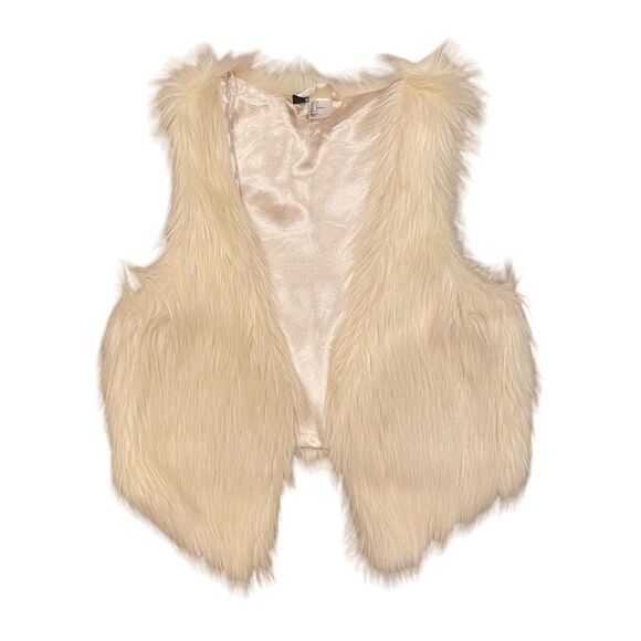 H&M Cream Cropped Faux Fur Vest Women’s US 6 - Picture 1 of 8
